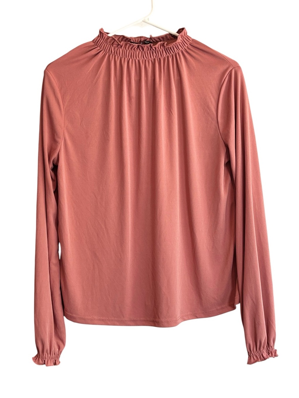 Zara Dusty Rose Smocked Mock Neck Long Sleeve Knit Top Blouse Size Small